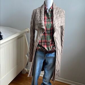 Italian pure baby alpaca long Cable Knit Cardigan NWT